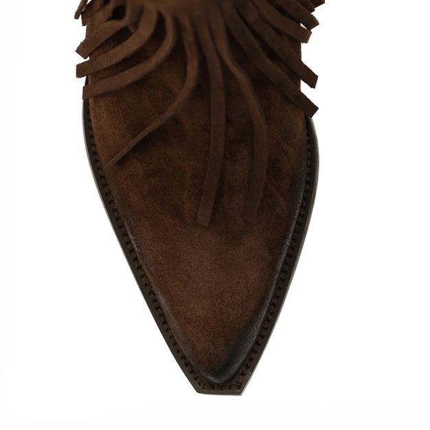 Dunkelbraune Stiefeletten mit Fransen