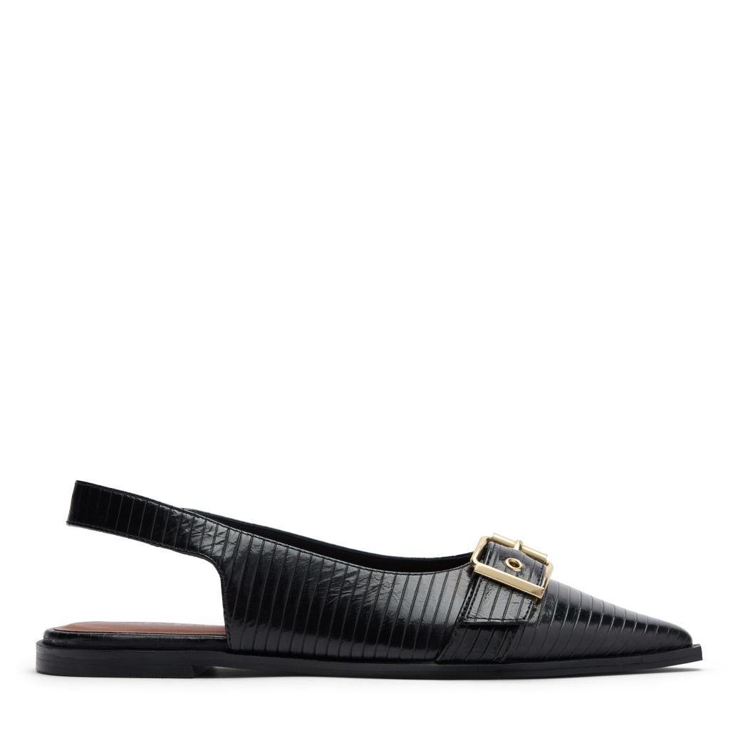 Schwarze Leder-Slingbacks mit Schnalle