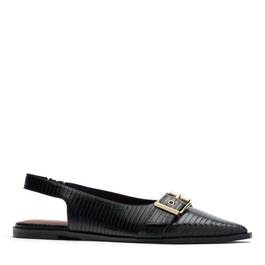 Schwarze Leder-Slingbacks mit Schnalle