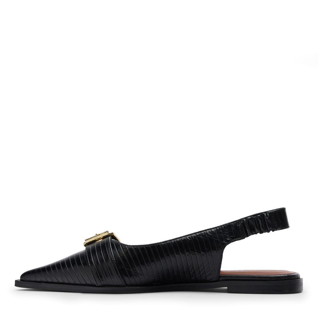 Schwarze Leder-Slingbacks mit Schnalle