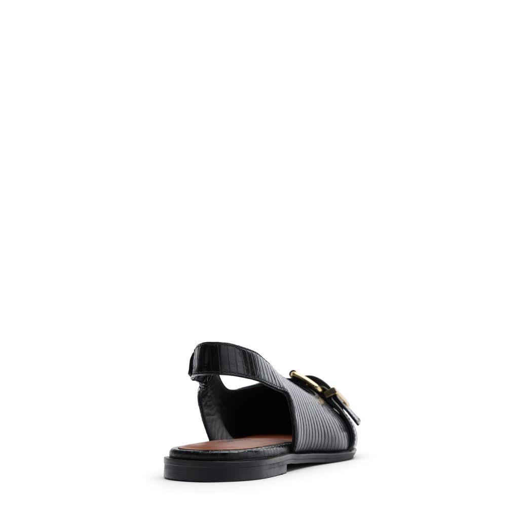 Schwarze Leder-Slingbacks mit Schnalle