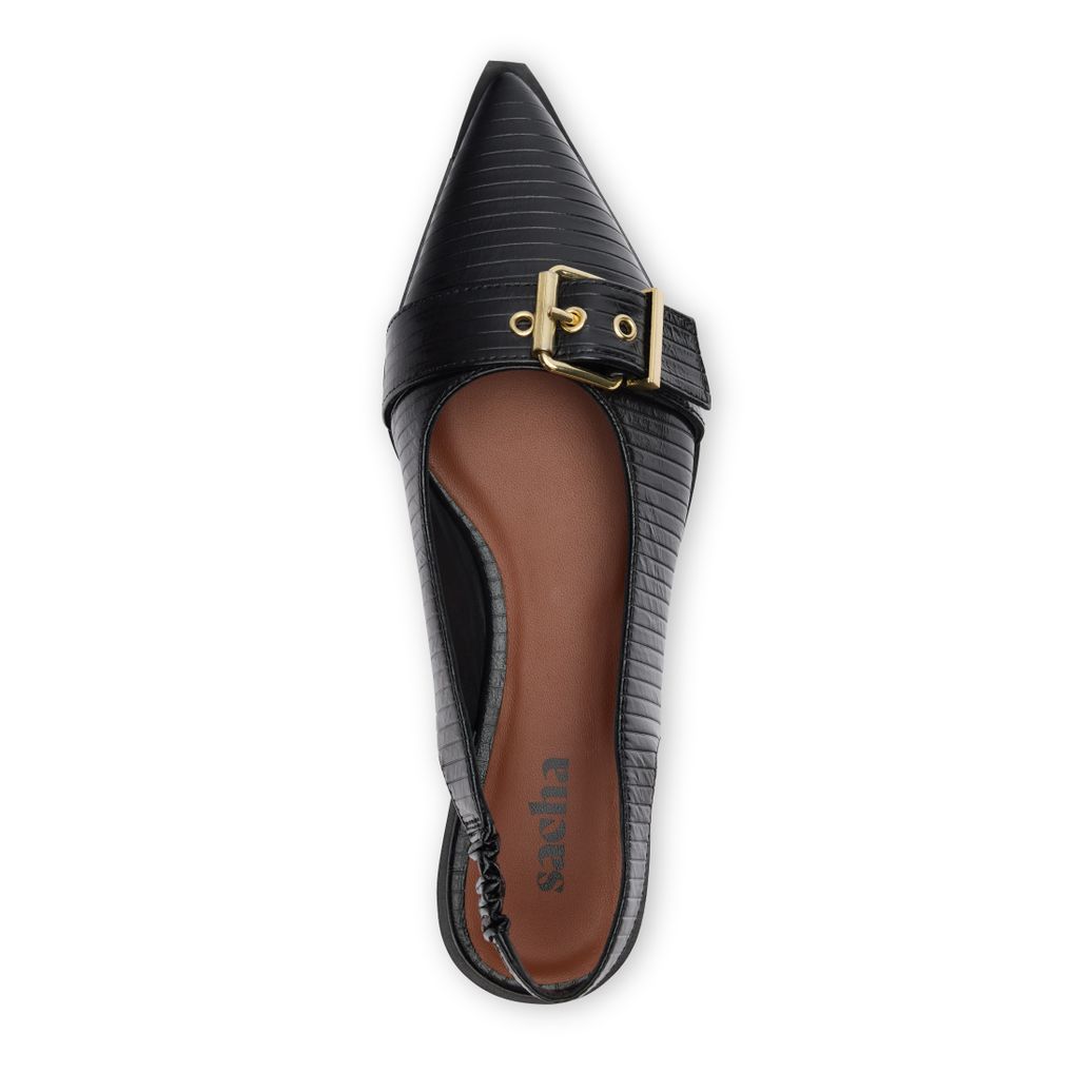 Schwarze Leder-Slingbacks mit Schnalle