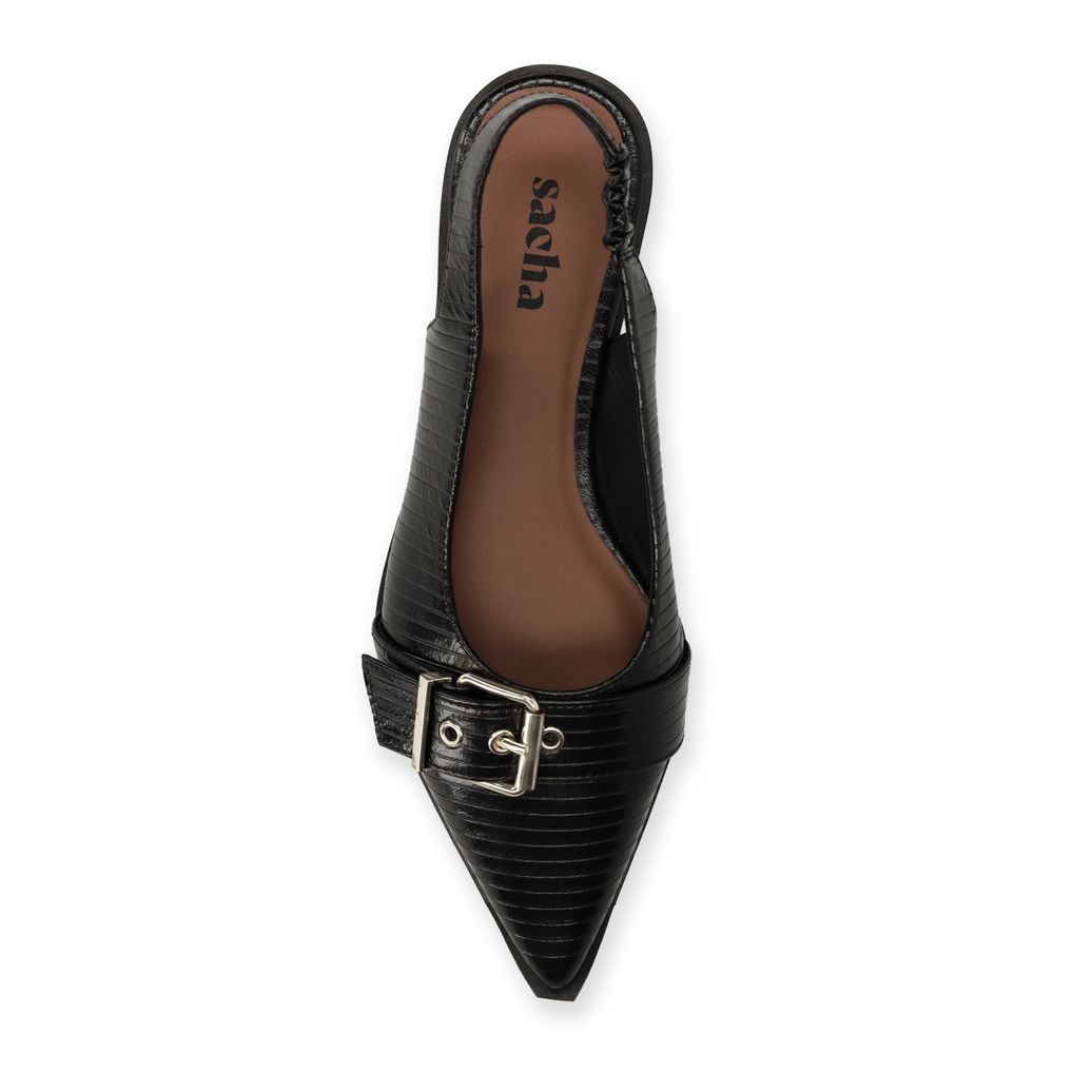 Zwarte leren buckle slingbacks