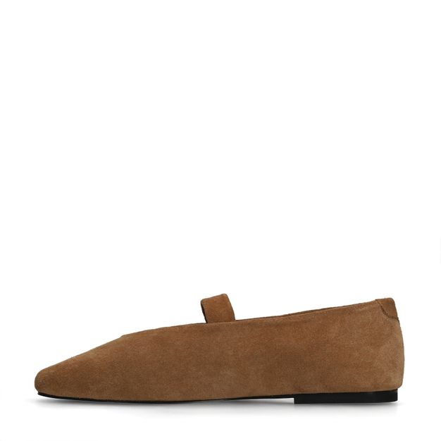 Taupefarbene Veloursleder-Ballerinas