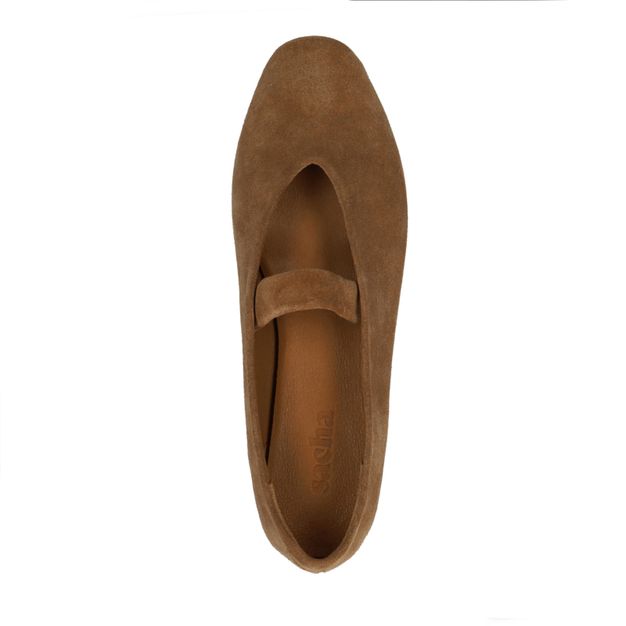 Taupefarbene Veloursleder-Ballerinas