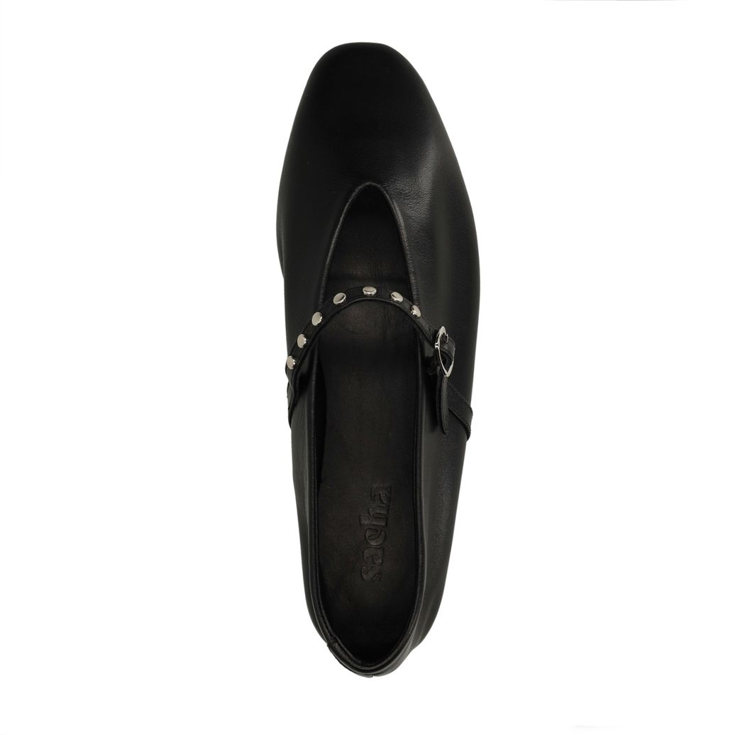Schwarze Leder-Ballerinas