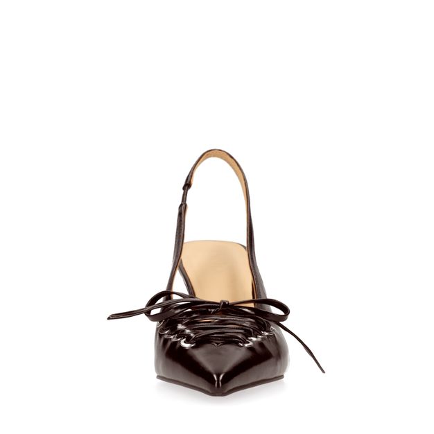 Bordeauxrote Slingbackpumps mit Schnürung