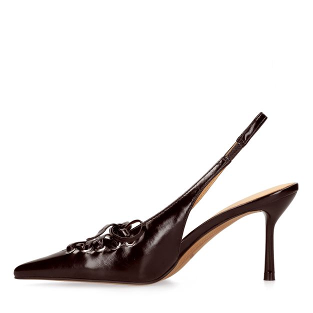 Bordeauxrote Slingbackpumps mit Schnürung