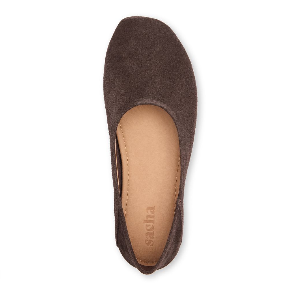 Dunkelbraune Veloursleder-Ballerinas