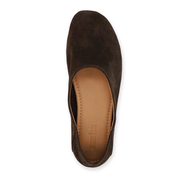 Dunkelbraune Veloursleder-Ballerinas