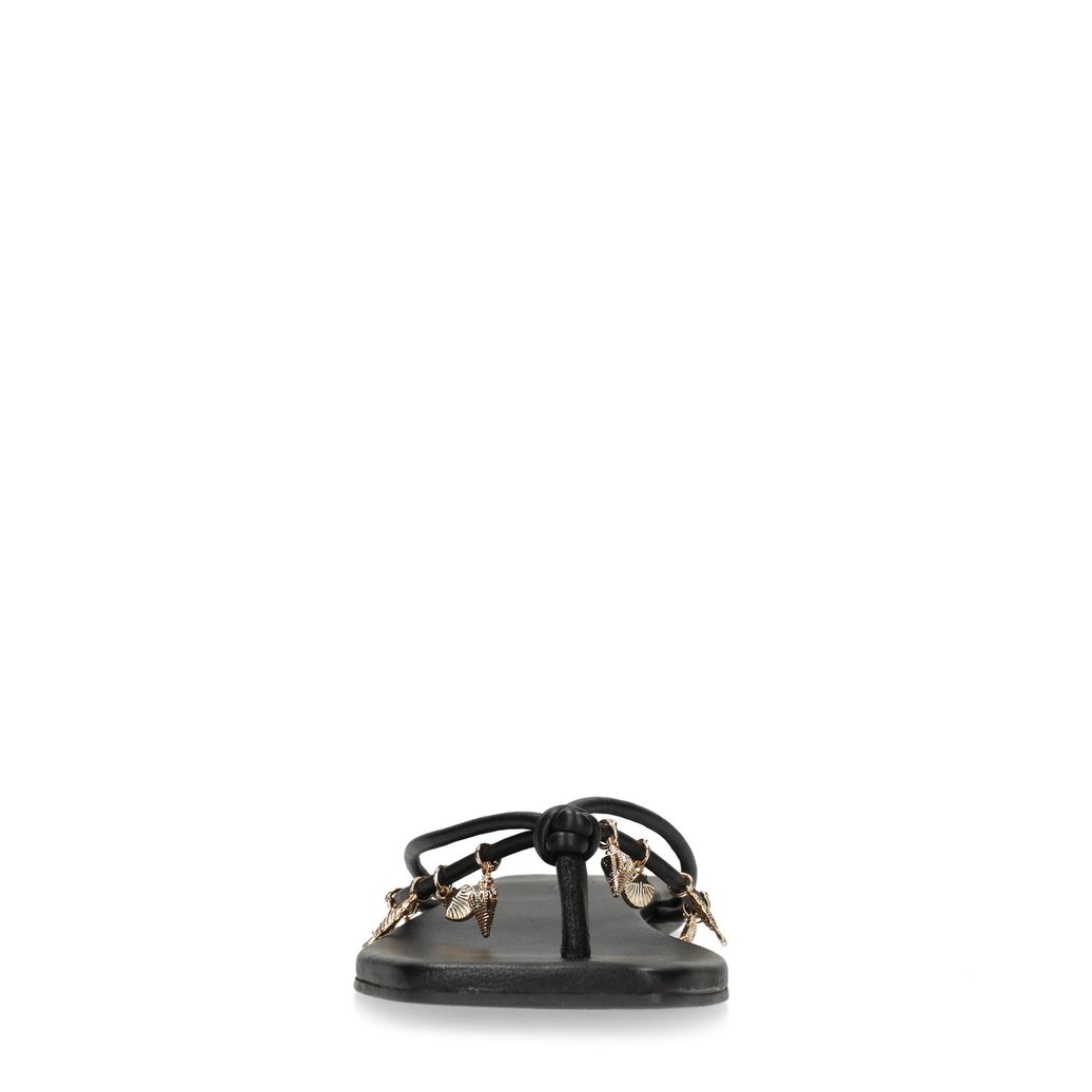 Zwarte leren slippers met goudkleurige charms