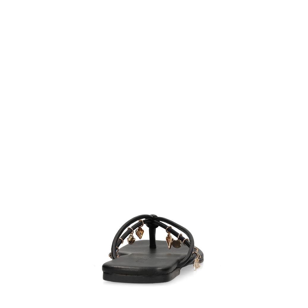 Zwarte leren slippers met goudkleurige charms