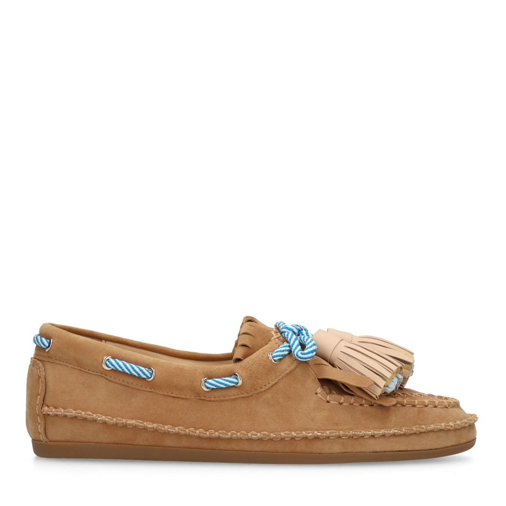 Beige suède bootschoenen met franjes