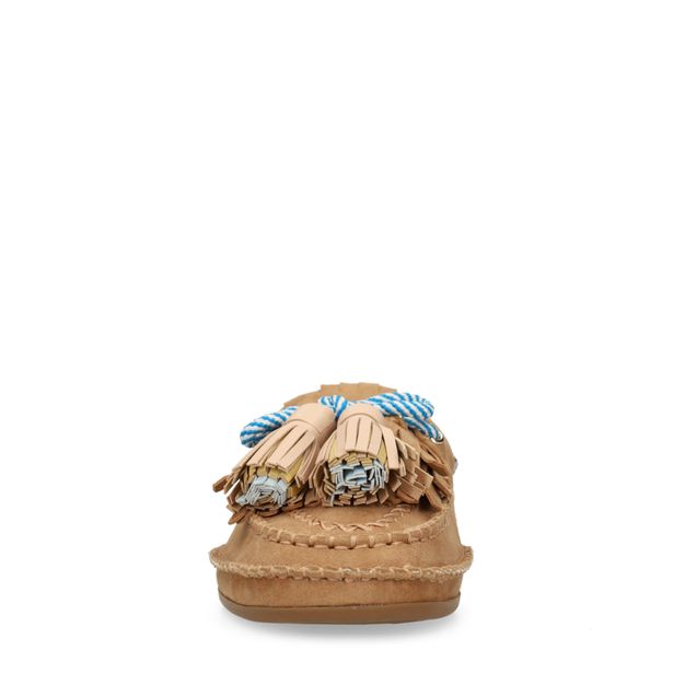 Beige suède bootschoenen met franjes