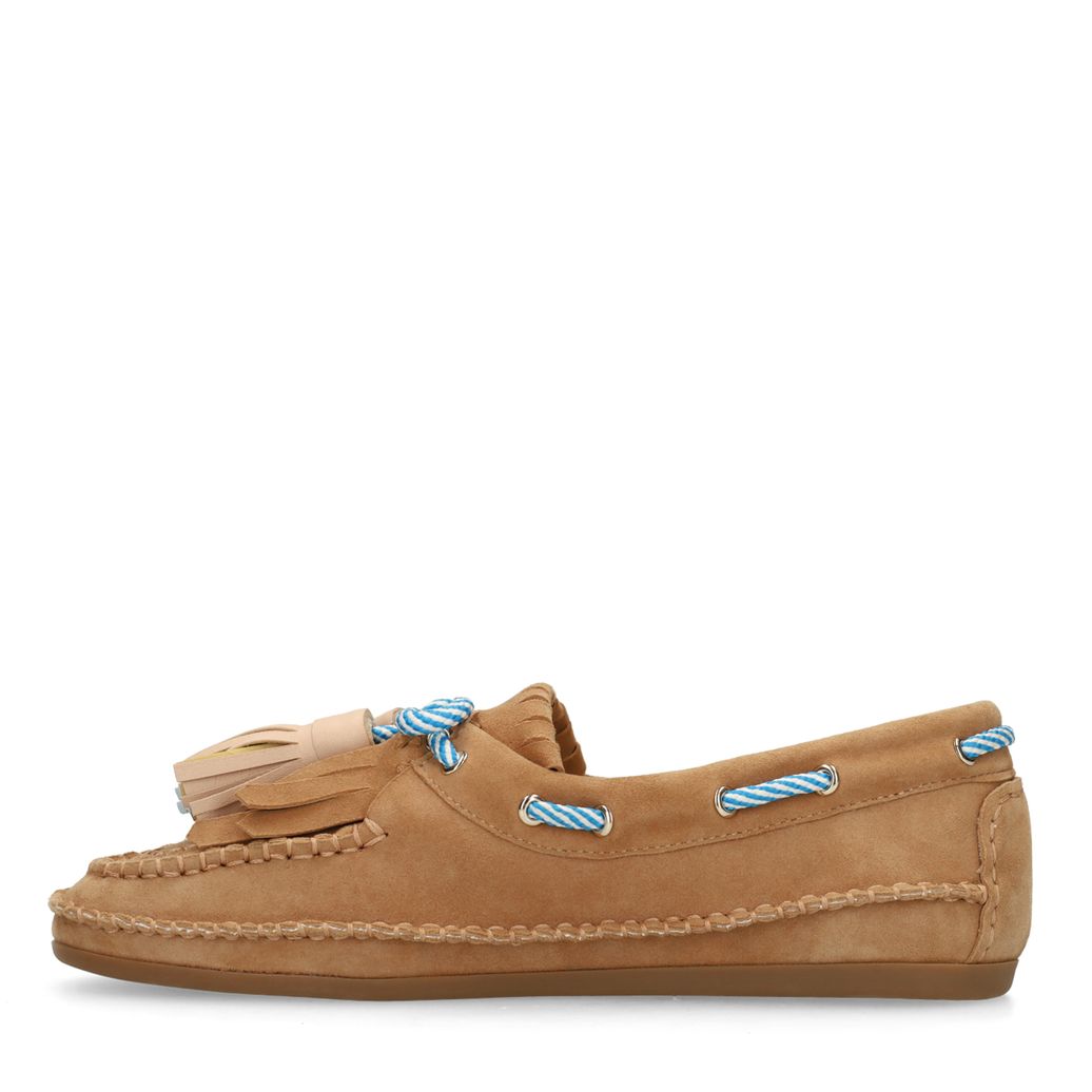 Beige suède bootschoenen met franjes