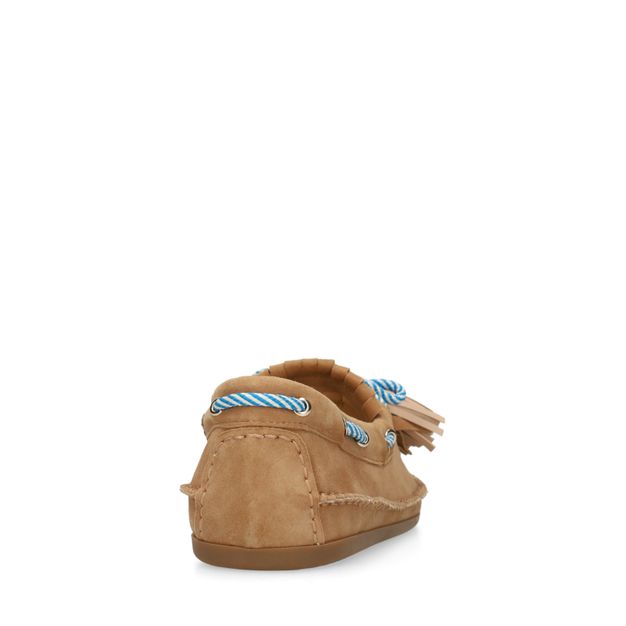 Beige suède bootschoenen met franjes