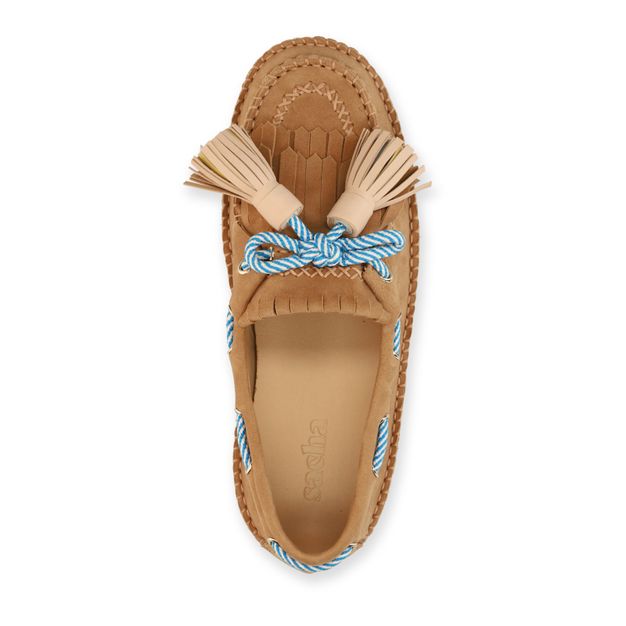 Beige suède bootschoenen met franjes