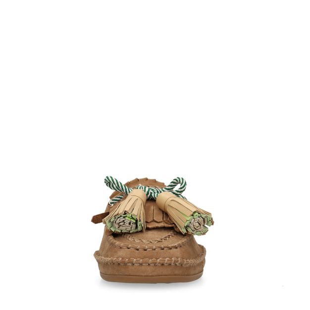 Braune Veloursleder-Bootsschuhe mit Fransen