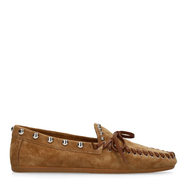 Chaussures bateau en daim avec clous - marron
