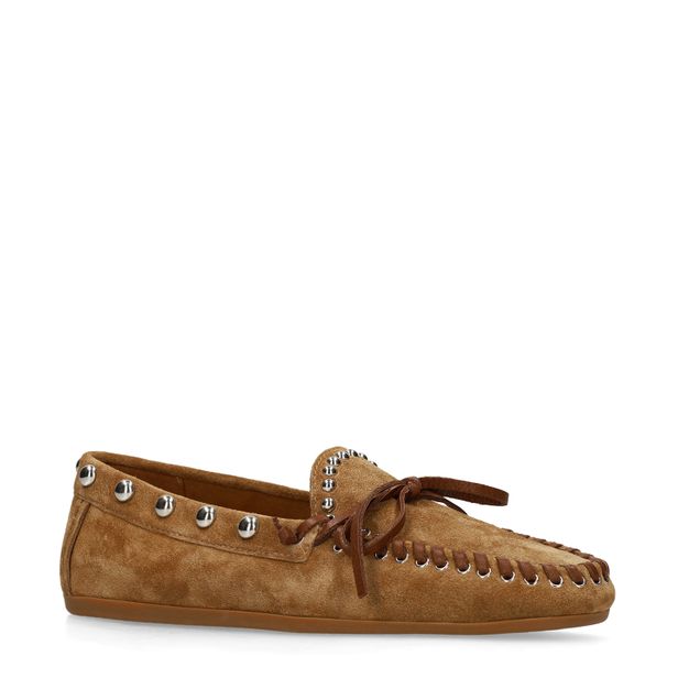 Chaussures bateau en daim avec clous - marron