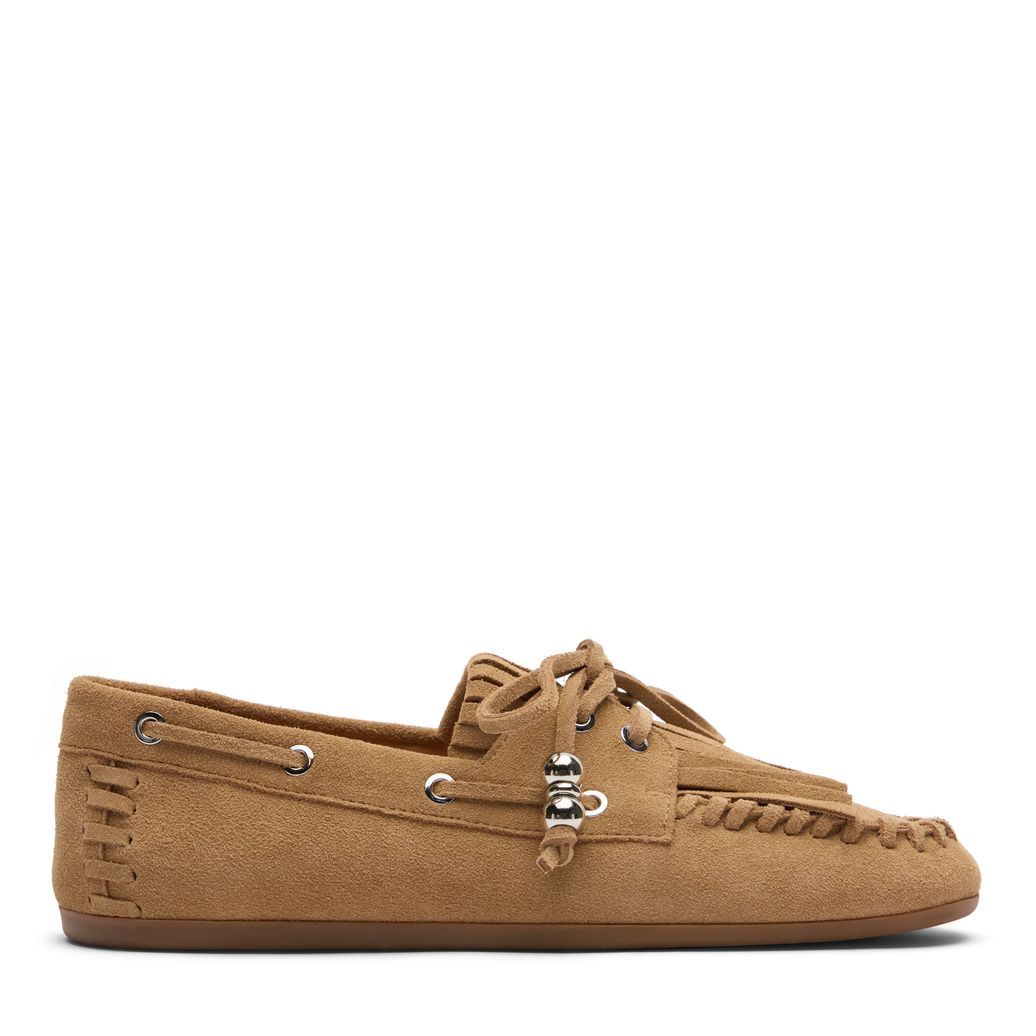 Cognacfarbene Veloursleder-Bootsschuhe
