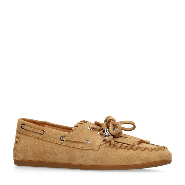 Cognacfarbene Veloursleder-Bootsschuhe