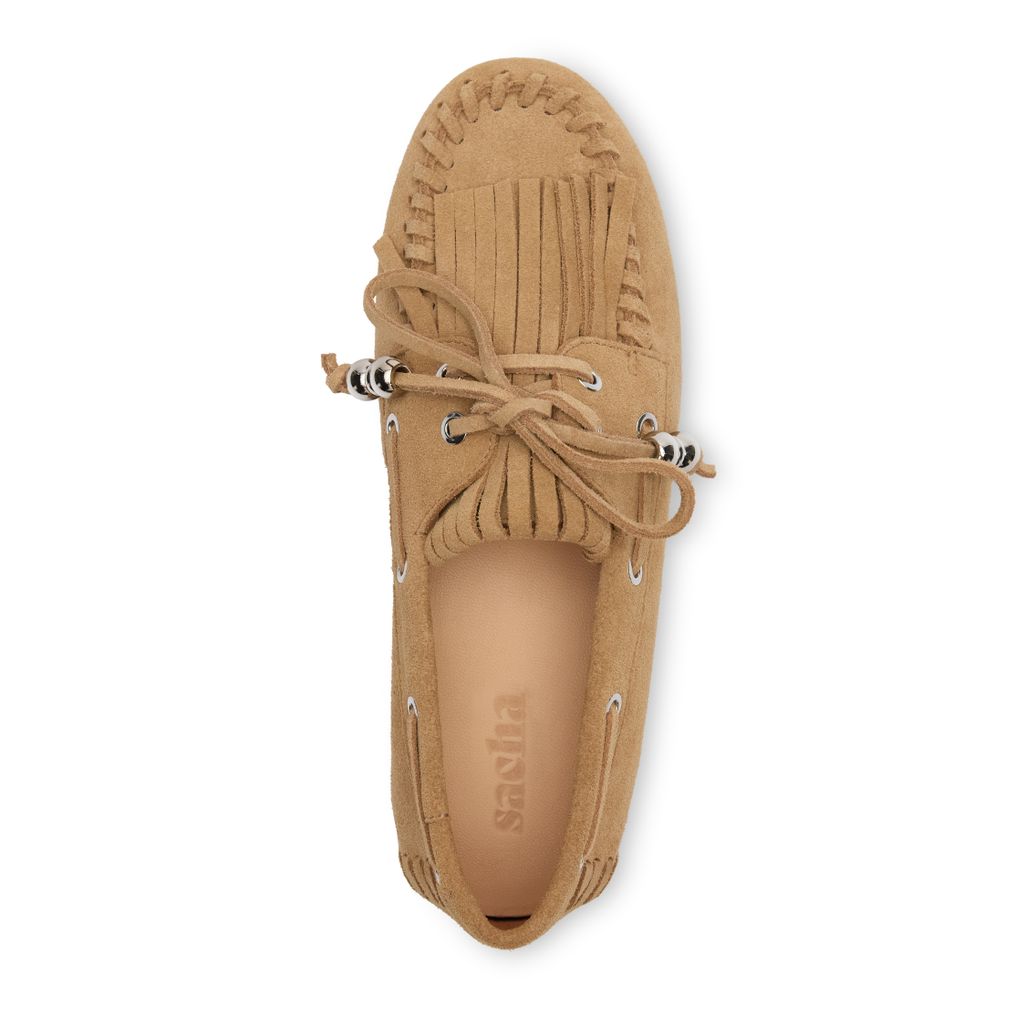Cognacfarbene Veloursleder-Bootsschuhe
