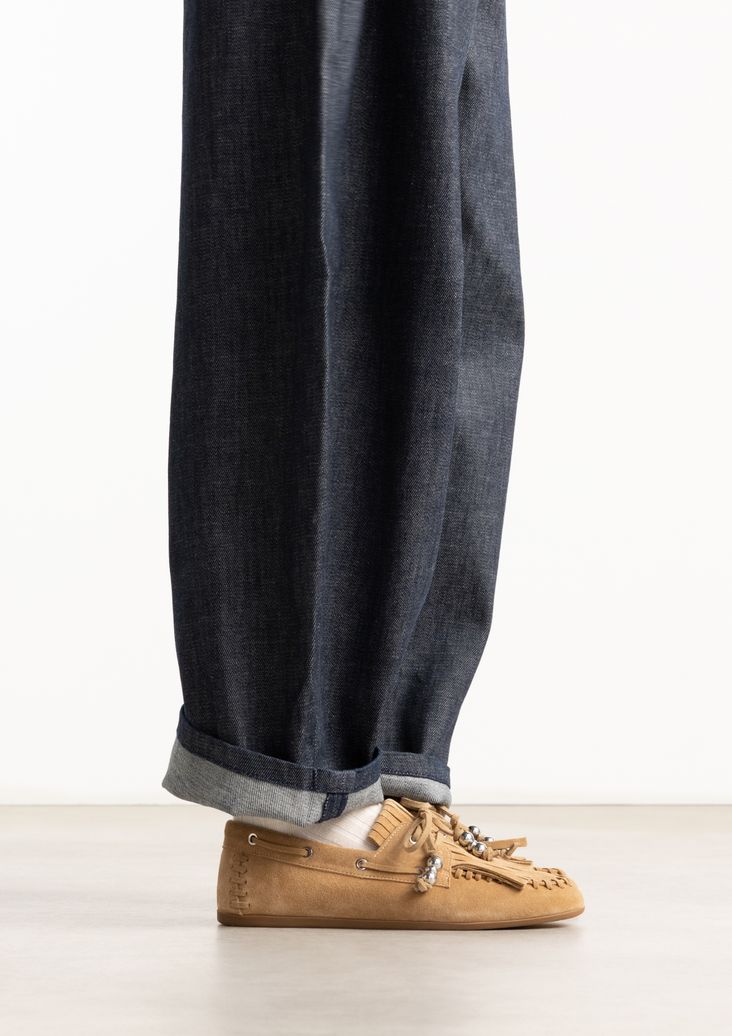 Chaussures bateau en daim - cognac
