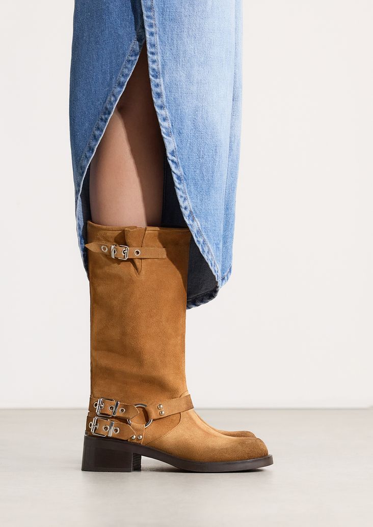Bottines motardes avec boucles - marron
