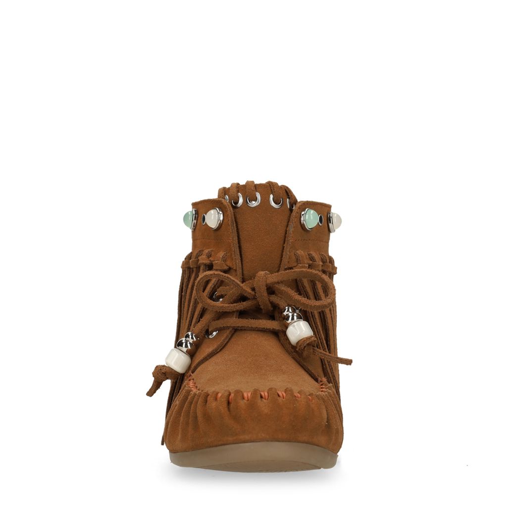 Cognac suède veterschoenen met franjes