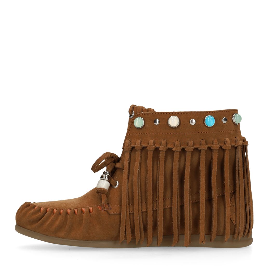 Cognac suède veterschoenen met franjes