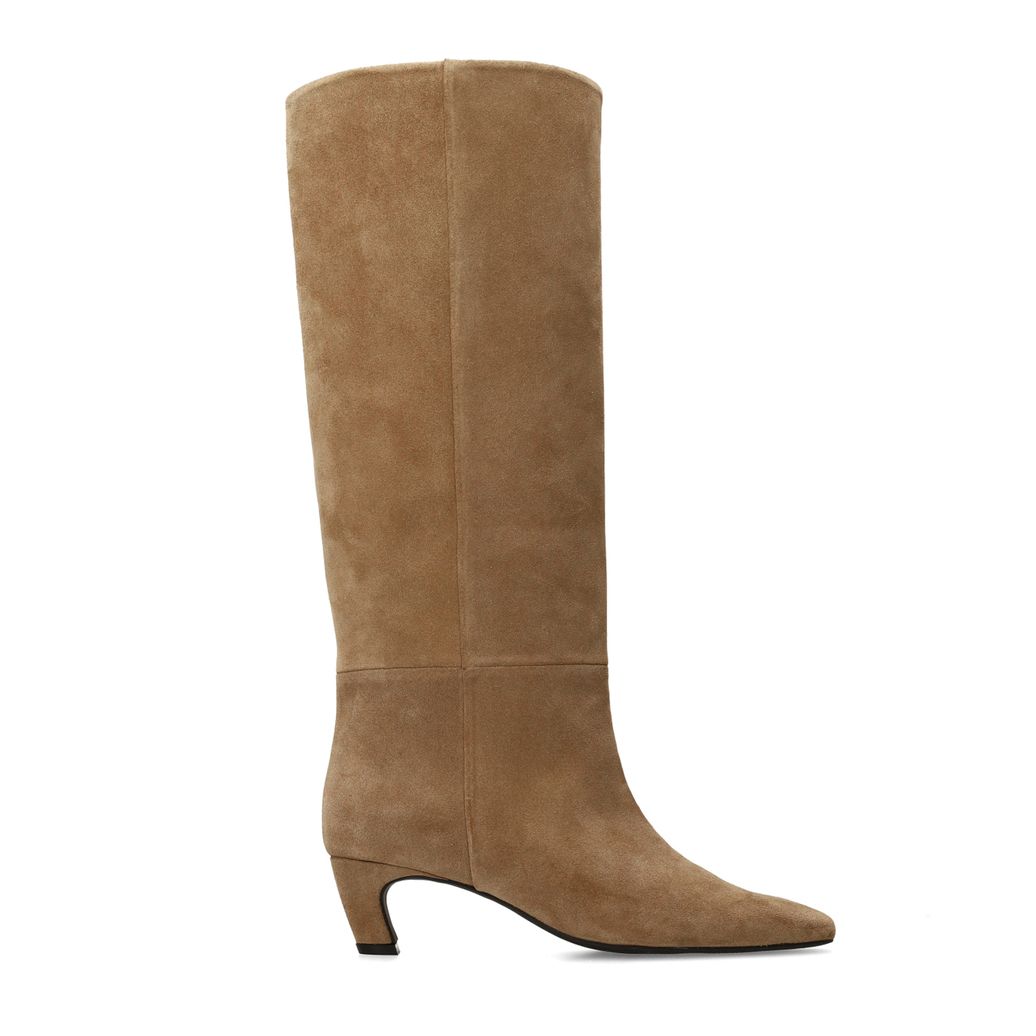 Bottes hautes à talon en daim - beige