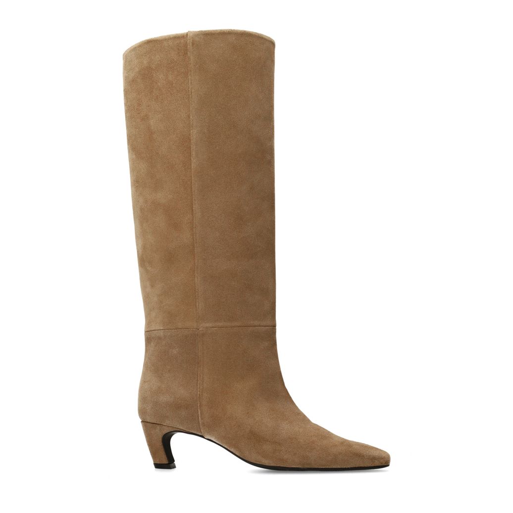 Bottes hautes à talon en daim - beige