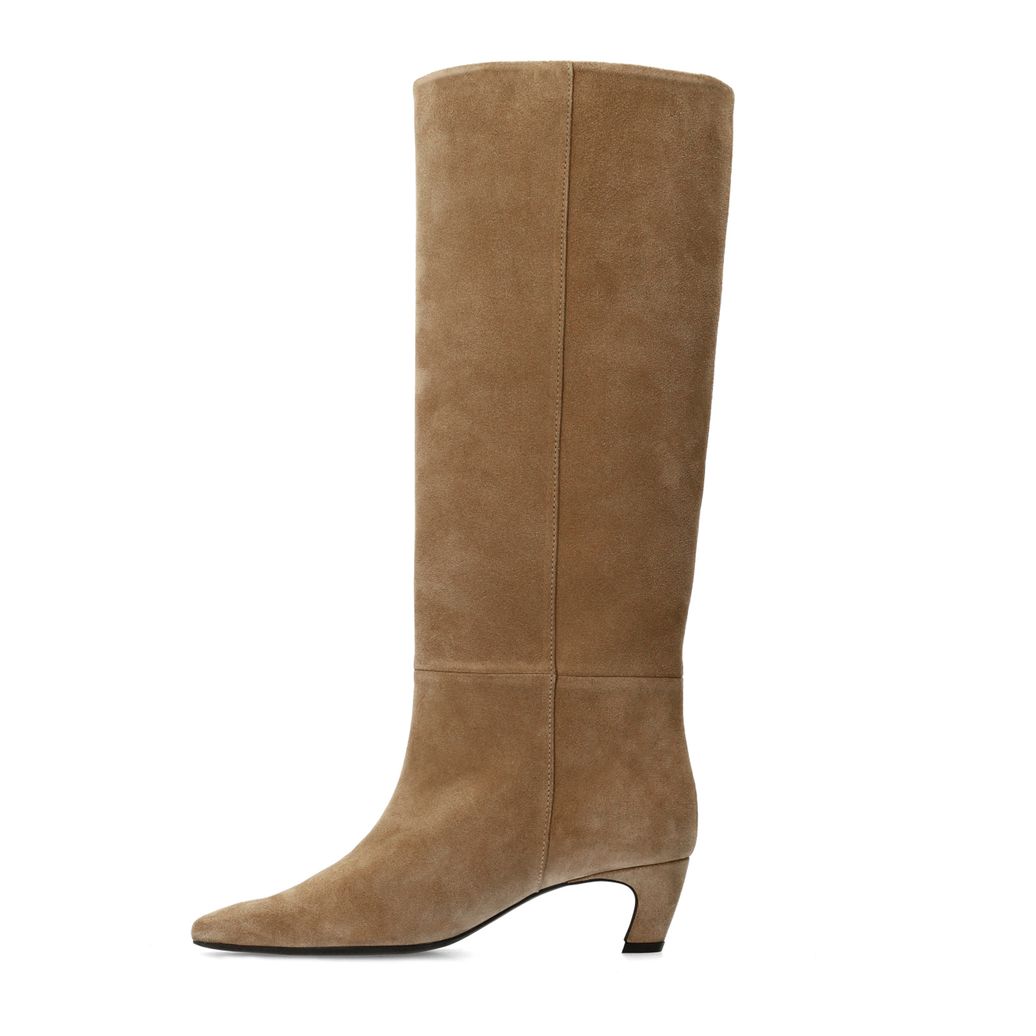 Bottes hautes à talon en daim - beige