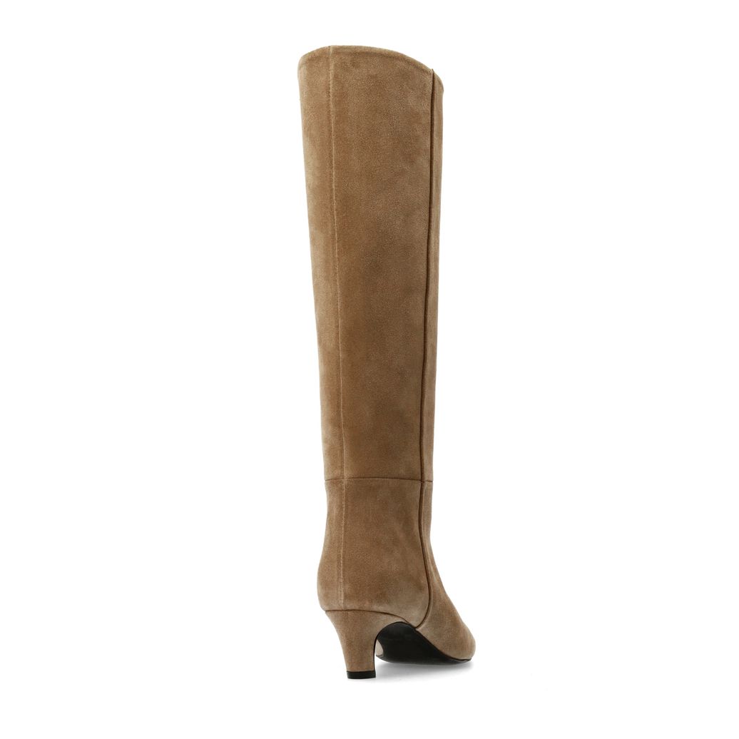 Bottes hautes à talon en daim - beige
