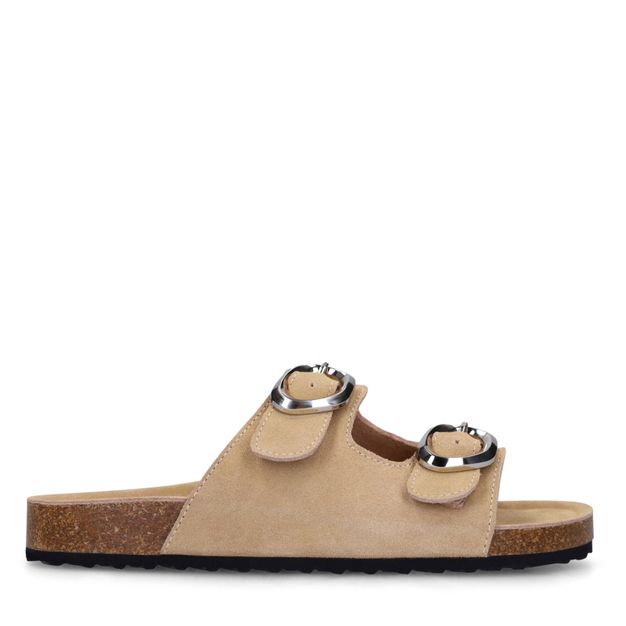 Beigefarbene Veloursleder-Sandalen