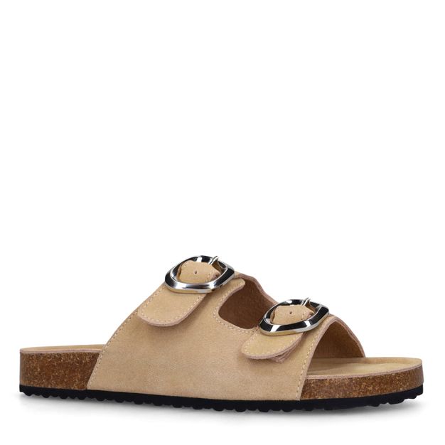 Beigefarbene Veloursleder-Sandalen