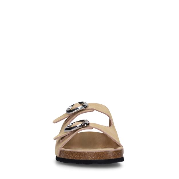 Beigefarbene Veloursleder-Sandalen