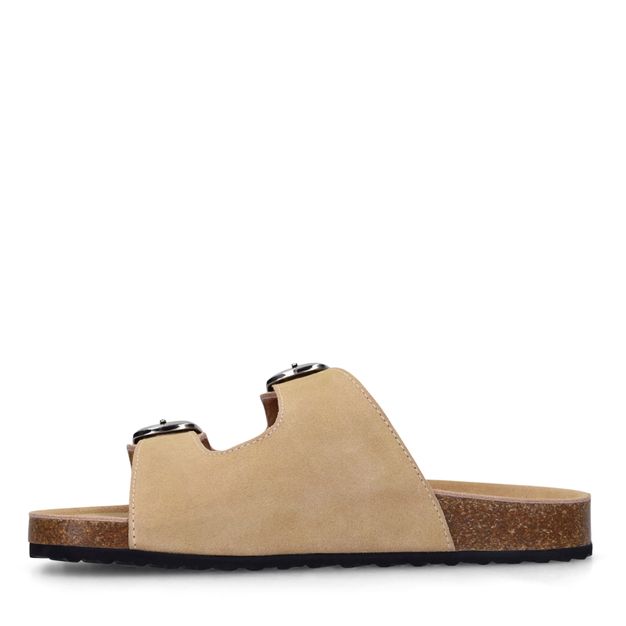 Beigefarbene Veloursleder-Sandalen