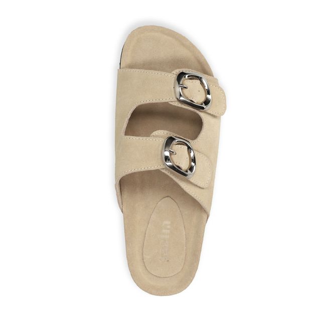 Beigefarbene Veloursleder-Sandalen