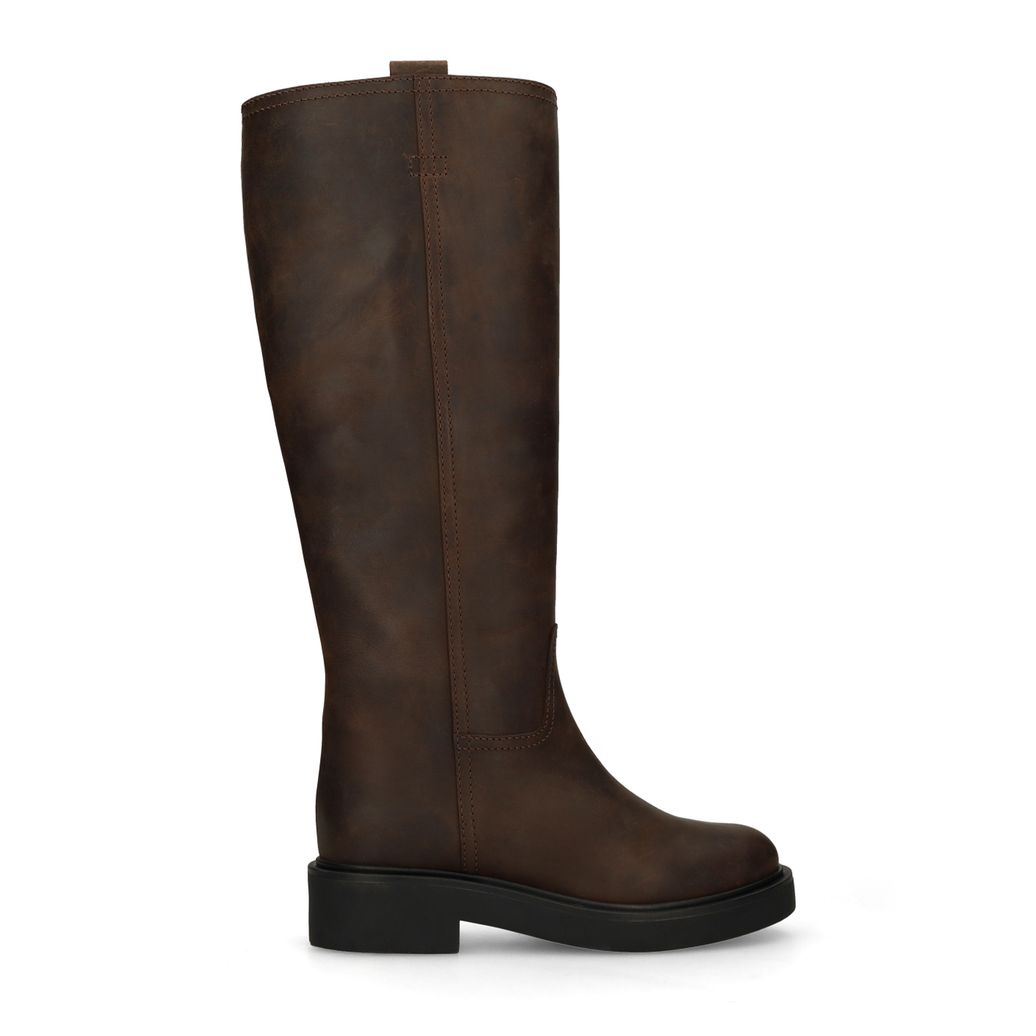 Bottes hautes en cuir avec tige large - marron