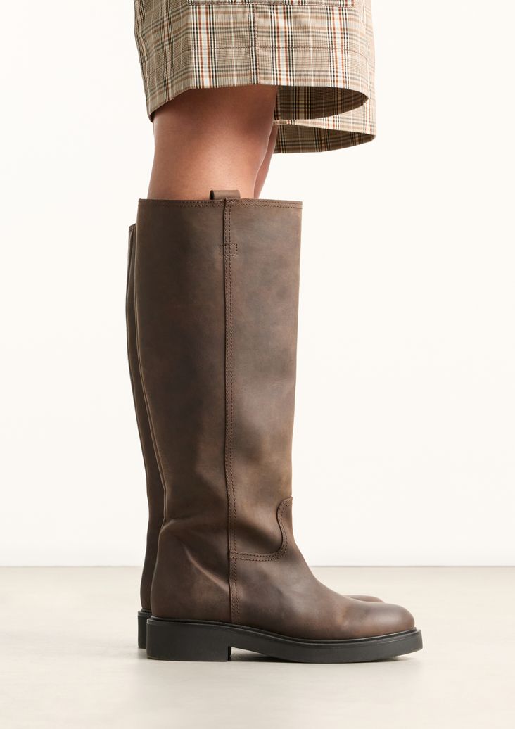 Bottes hautes en cuir avec tige large - marron
