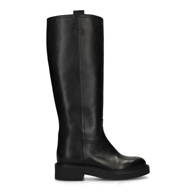 Bottes hautes en cuir avec tige large - noir