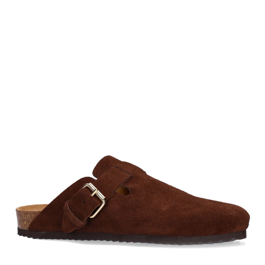 Bruine suède clogs met gesp