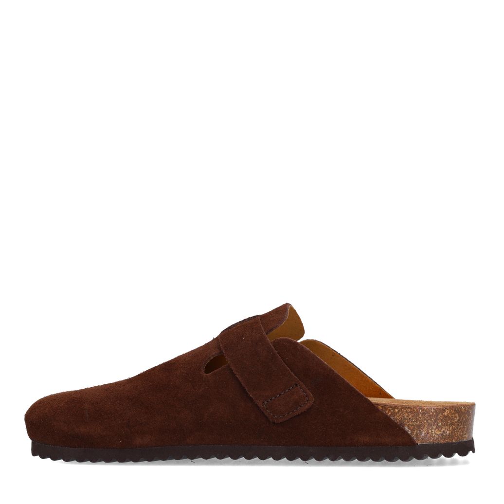 Braune Veloursleder-Clogs mit Schnalle