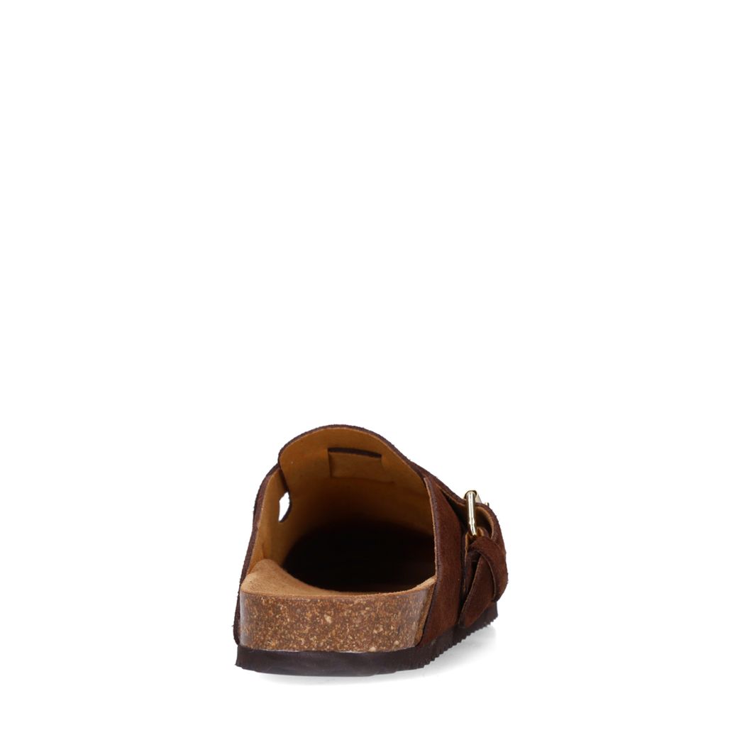 Bruine suède clogs met gesp