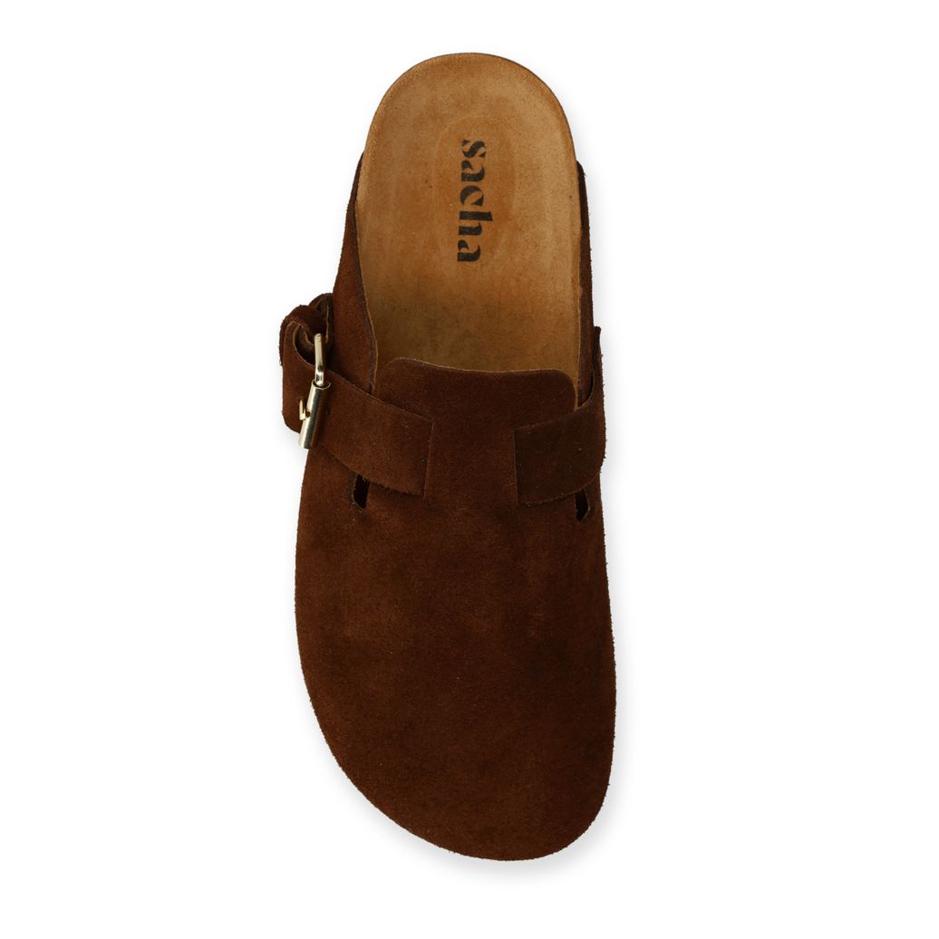 Bruine suède clogs met gesp