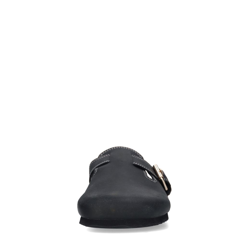 Zwarte leren clogs met gesp
