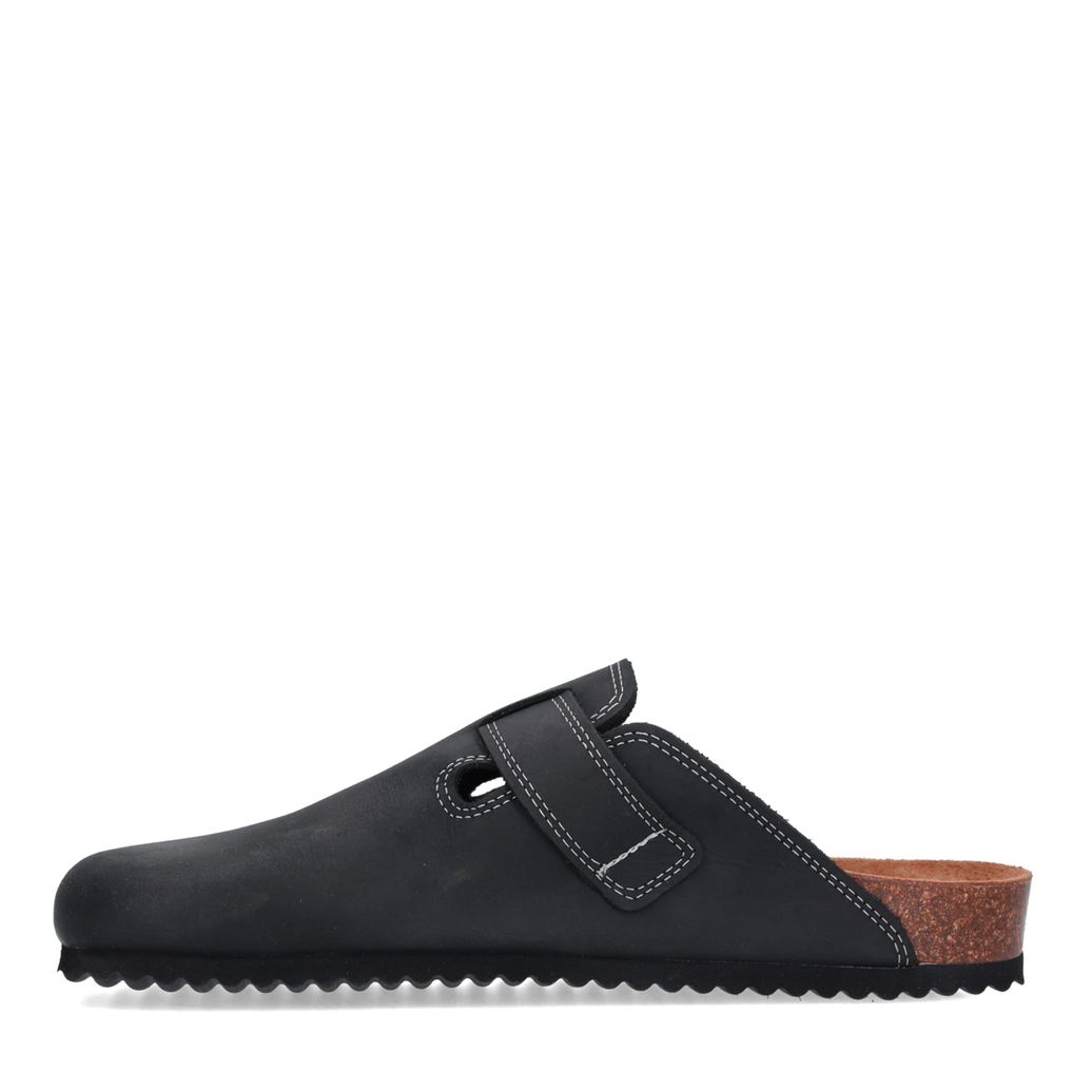 Zwarte leren clogs met gesp