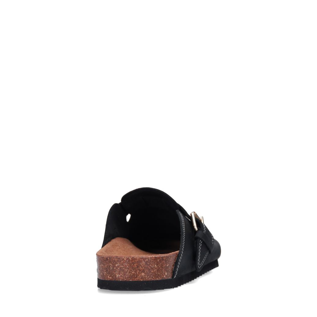 Zwarte leren clogs met gesp
